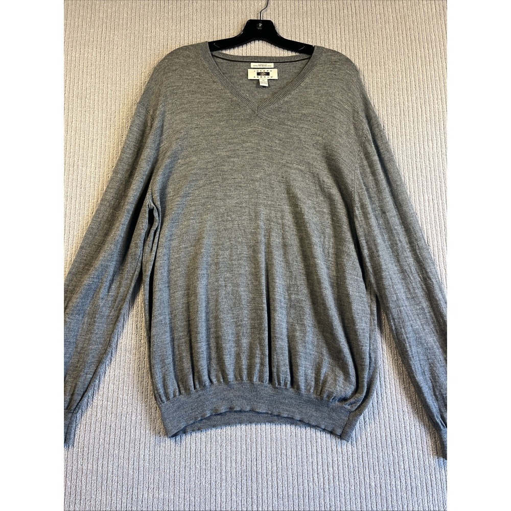 Joseph Abboud 100% Merino Wool Sweater Men's 1X Light Gray XXL V Neck Pullover